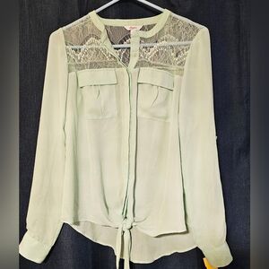 Candie's Mint Blouse with Lace Detail